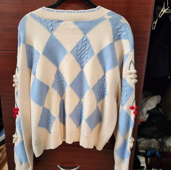 New Anthropologie Greylin Zena Argyle Sweater with Cherry Accents L - Picture 5 of 5